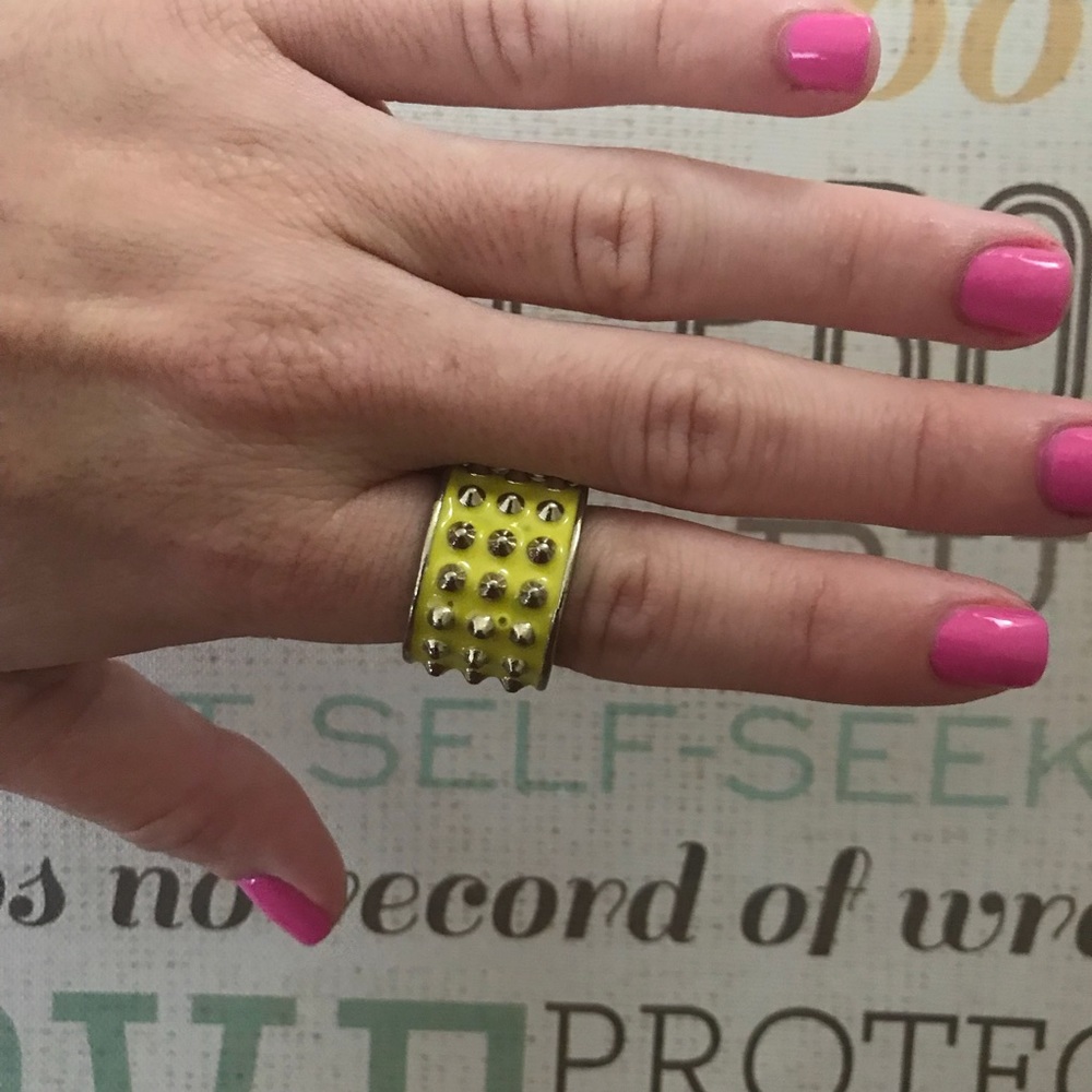 Punk Rock Yellow Ring With Silver Spikes